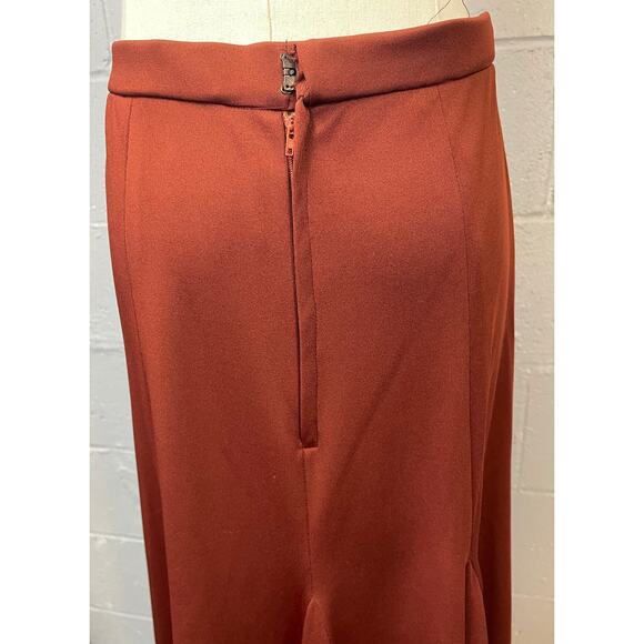 Vtg 70s Russet Brown Knit Polyester 3 Piece Pleated Skirt Set Tunic Keyhole Neck - Picture 9 of 11